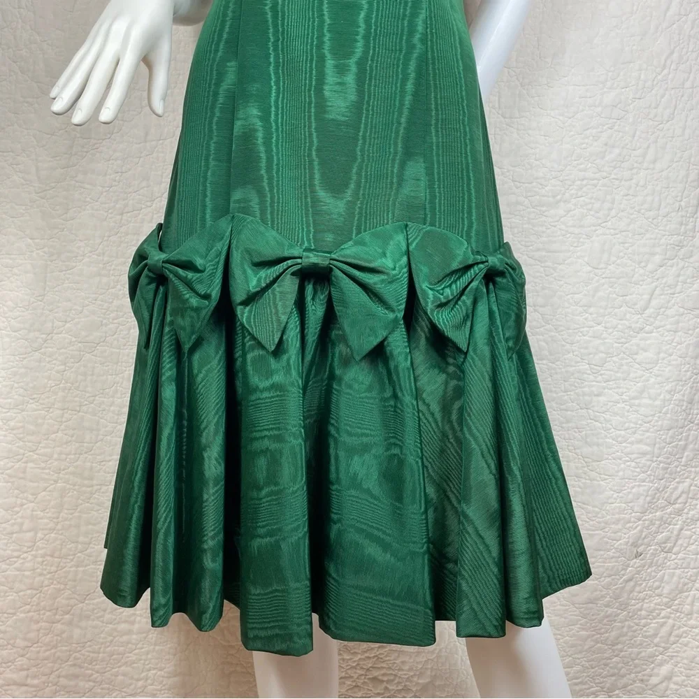 🔥Vintage Maggie Breen Puffed Sleeve Bows Midi Green Dress - Picture 3 of 12